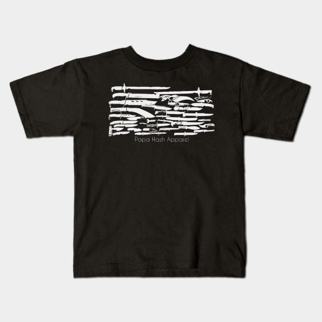 Papa Hash Apparel: Knives White Kids T-Shirt by Papa Hash's House of Art